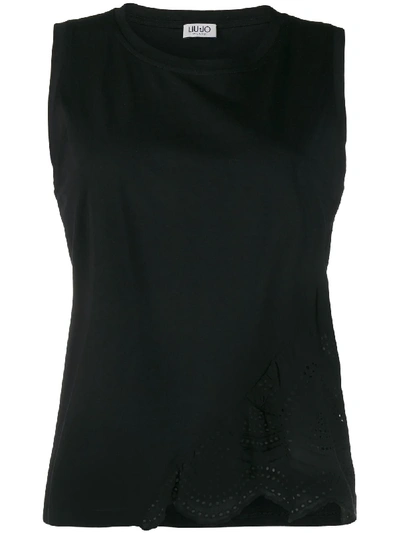 Shop Liu •jo Scalloped-hem Asymmetric Tank Top In Black