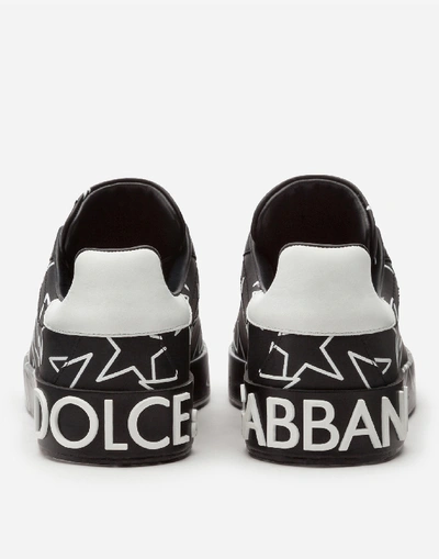 Shop Dolce & Gabbana Mixed Star Print Portofino Sneakers In Nappa Leather In Black