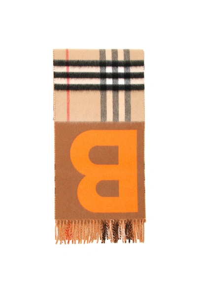 Shop Burberry Mu B Giant Check Scarf In Orange