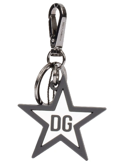 Shop Dolce & Gabbana Star Logo Keyring In Nero