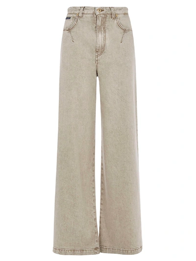 Shop Dolce & Gabbana Long Flared Leg Jeans In Sand