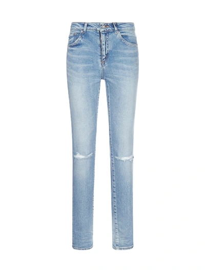 Shop Saint Laurent Skinny Distressed Jeans In Bright Blue