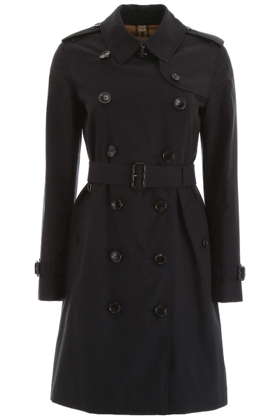 Shop Burberry Midi Kensington Trench Coat In Midnight