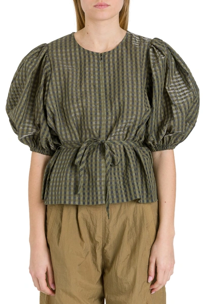 Shop Ganni Seersucker Check Blouse In Kamalata