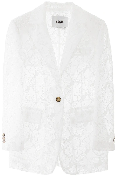 Shop Msgm Lace Blazer In Bianco (white)