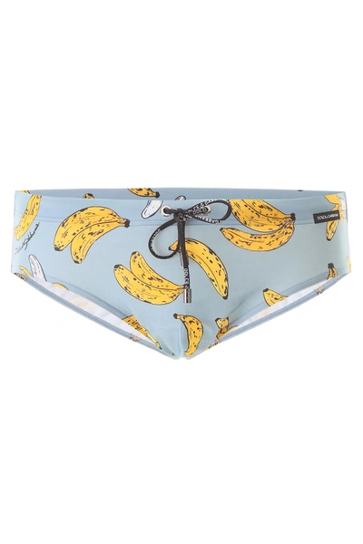 Shop Dolce & Gabbana Banana Print Swim Briefs In Banane Fdo Azzurro (yellow)