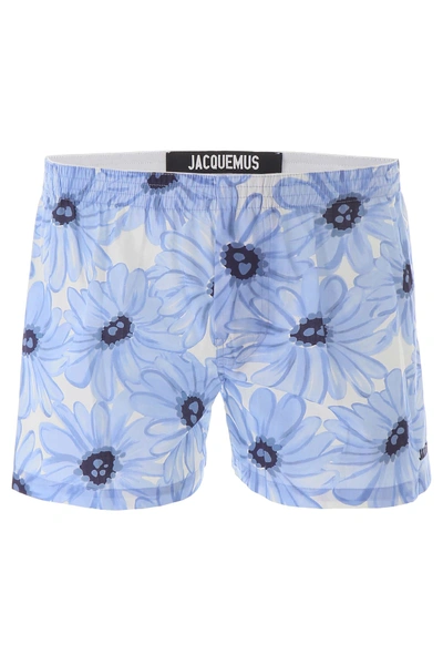 Shop Jacquemus Printed Shorts In Print Blue Flowers (white)