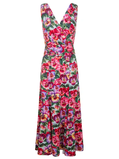 Shop Dolce & Gabbana Sleeveless Floral Printed Dress In Violette/azzurro