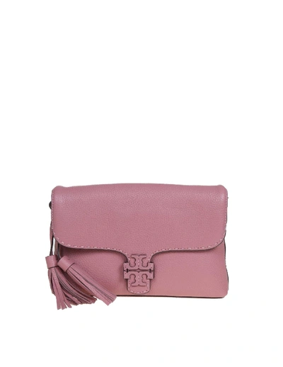 Shop Tory Burch Mcgraw Fold-over Shoulder Bag In Pink Leather In Pink Magnolia