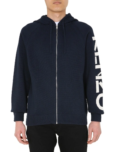 Shop Kenzo Hooded Cardigan In Blue