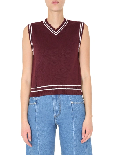 Shop Maison Margiela V-neck Vest In Bordeaux