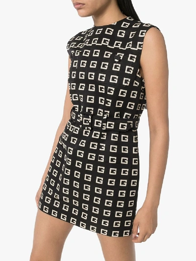 Shop Gucci Square Gg Printed Mini Dress In Black