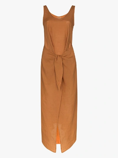 Shop Anemone Tie Front Midi Dress In Orange