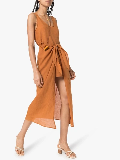 Shop Anemone Tie Front Midi Dress In Orange