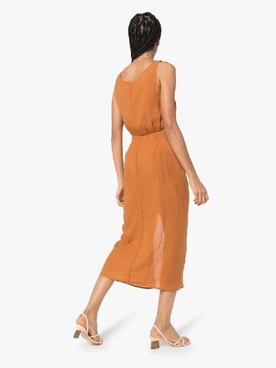 Shop Anemone Tie Front Midi Dress In Orange