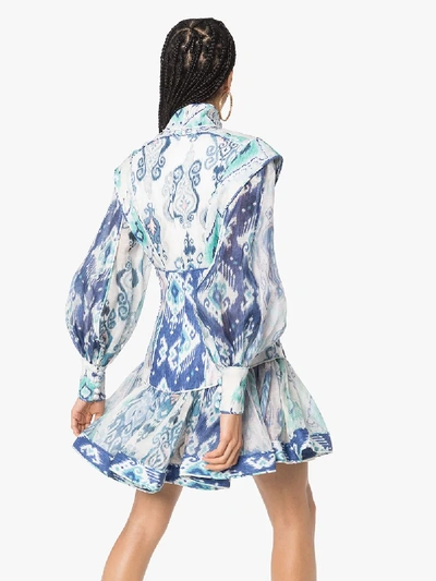 Shop Zimmermann Glassy Printed Cotton Mini Dress In Blue