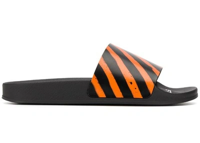 Pre-owned Off-white  Spray Stripes Slides Orange In Black/orange