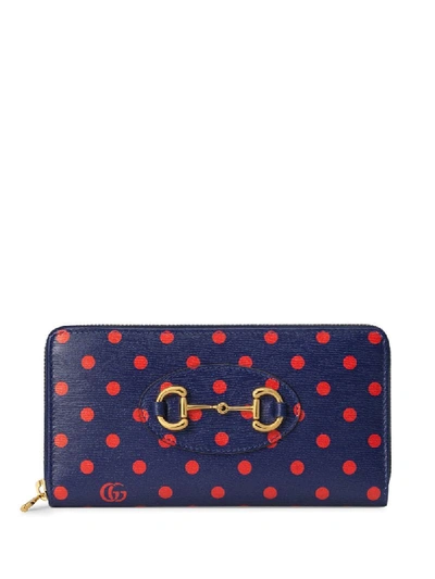 Shop Gucci 1955 Horsebit Zip Around Wallet In Blue