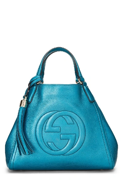 Pre-owned Gucci Metallic Blue Leather Soho Shoulder Bag