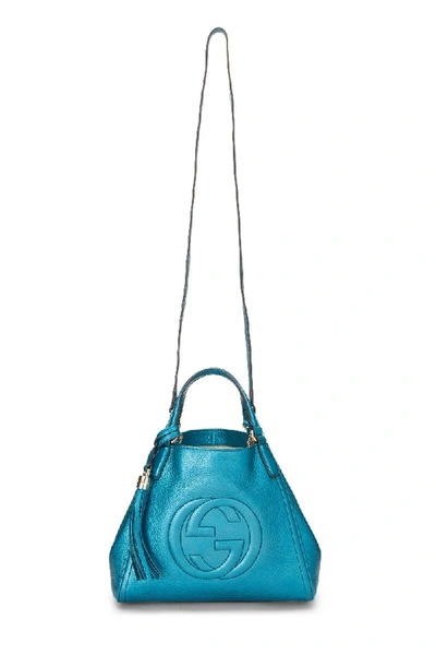 Pre-owned Gucci Metallic Blue Leather Soho Shoulder Bag