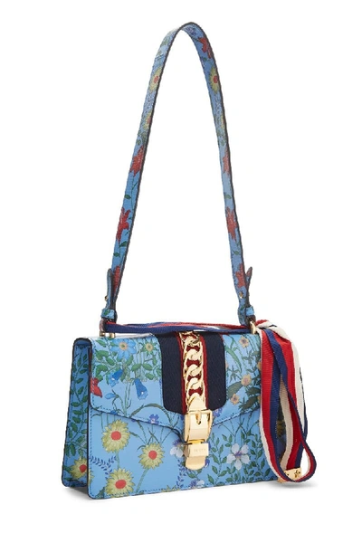 Pre-owned Gucci Blue Leather Gg Floral Sylvie