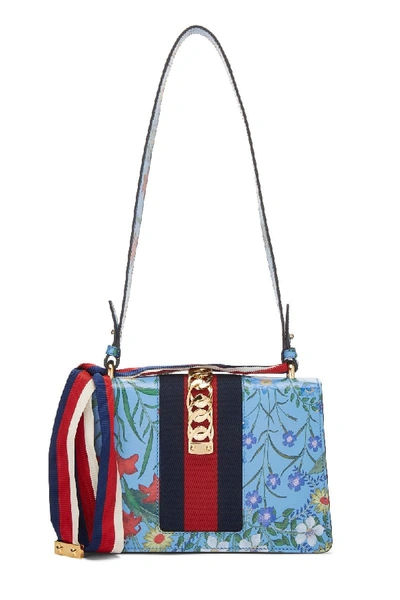 Pre-owned Gucci Blue Leather Gg Floral Sylvie