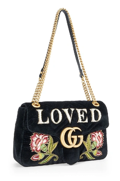 Pre-owned Gucci Black Velvet Gg Marmont Loved Shoulder Bag