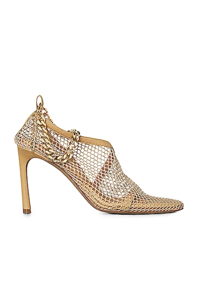 Shop Bottega Veneta Mesh Chunky Chain Heels In Beige & Gold