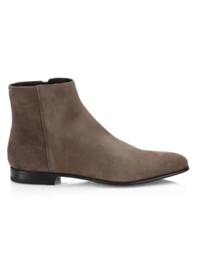 Shop Prada Vitello Scamosciato Suede Ankle Boots In Fumo