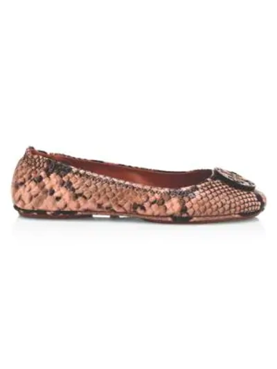 Shop Tory Burch Minnie Snakeskin-embossed Leather Ballet Flats In Blush Roccia