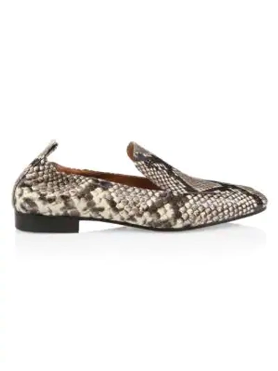 Shop Tory Burch Kira Snakeskin-embossed Leather Loafers In Warm Roccia