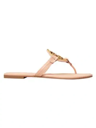 Shop Tory Burch Miller Metal Leather Thong Sandals In Pink Moon