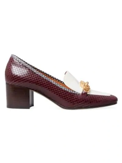 Shop Tory Burch Jessa Block-heel Croc-embossed Leather Loafers In Royalburg