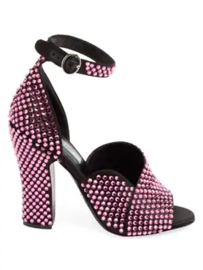 Shop Prada Crystal-embellished Satin Ankle-strap Sandals In Rosa