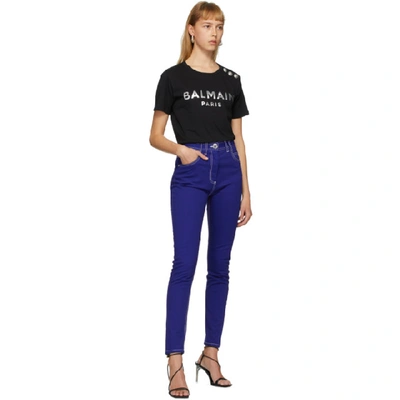 Shop Balmain Blue High-waist Jeans In 6kb Blueele
