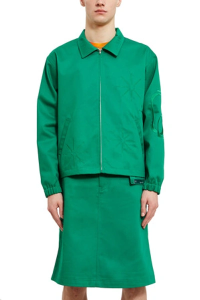 Shop Xander Zhou Opening Ceremony Zip Front Embroidered Jacket In Green