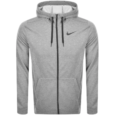 Shop Nike Training Full Zip Dri Fit Logo Hoodie Grey