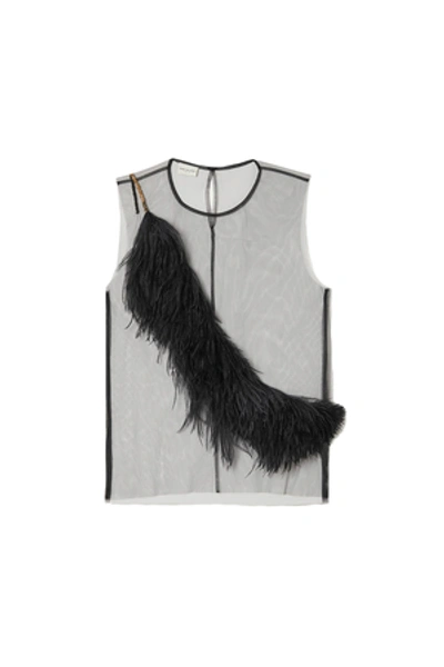 Shop Dries Van Noten Opening Ceremony Feather Detail Tulle Tank In Black Blue 6074