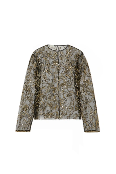 Shop Dries Van Noten Opening Ceremony Embellished Tulle Long Sleeve Shirt In Black