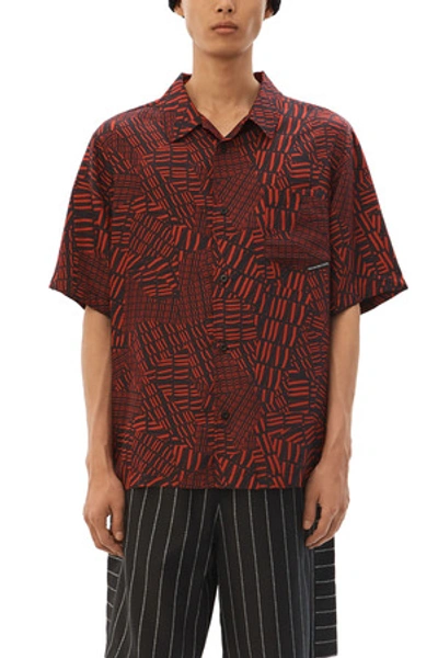 Shop Alexander Wang Printed Logo Silk Hawaiian Shirt In Black/red