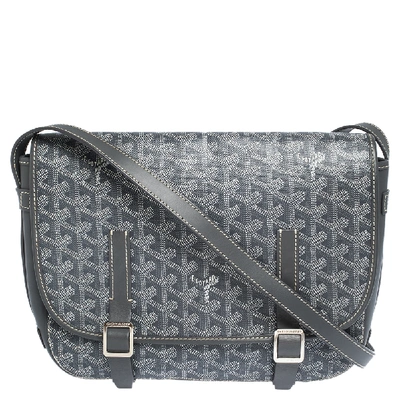 Pre-owned Goyard Grey Chevron Print Coated Canvas Belvedere Mm Saddle Bag