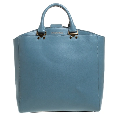 Pre-owned Emporio Armani Light Blue Leather Shopper Tote