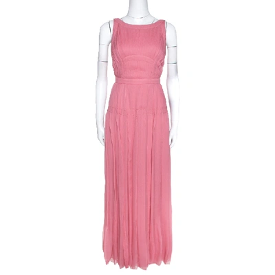 Pre-owned Prada Pink Silk Chiffon Pleated Sleeveless Maxi Dress S