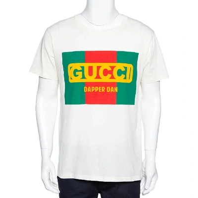 Pre-owned Gucci Cream Cotton Dapper Dan Round Neck T Shirt M