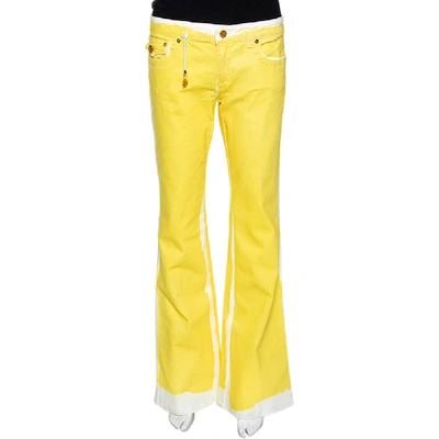 Pre-owned Roberto Cavalli Yellow Denim Painted Effect Flared Jeans L
