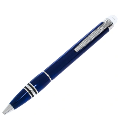 Pre-owned Montblanc Starwalker Cool Blue Resin Silver Tone Ballpoint Pen