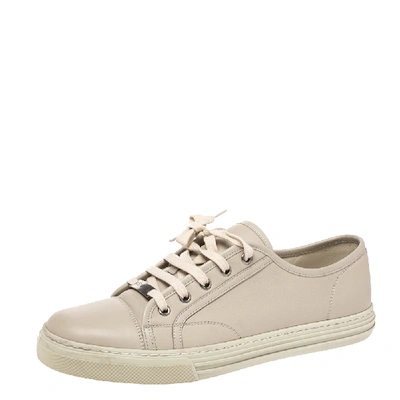 Pre-owned Gucci Beige Leather Low Top Lace Up Sneakers Size 39.5