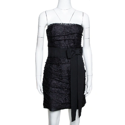 Pre-owned Dolce & Gabbana D & G Black Lace Ruched Strapless Mini Dress M