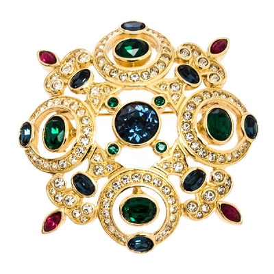 Pre-owned Dior Vintage Multicolor Crystal Gold Tone Pin Brooch