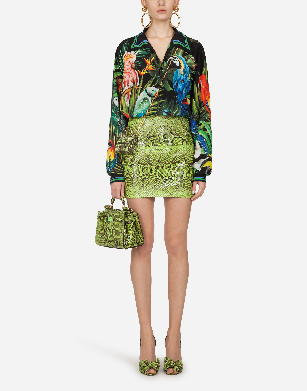 Dolce & Gabbana Oversized Shirt In CrÊpe De Chine With Parrot Print In ...